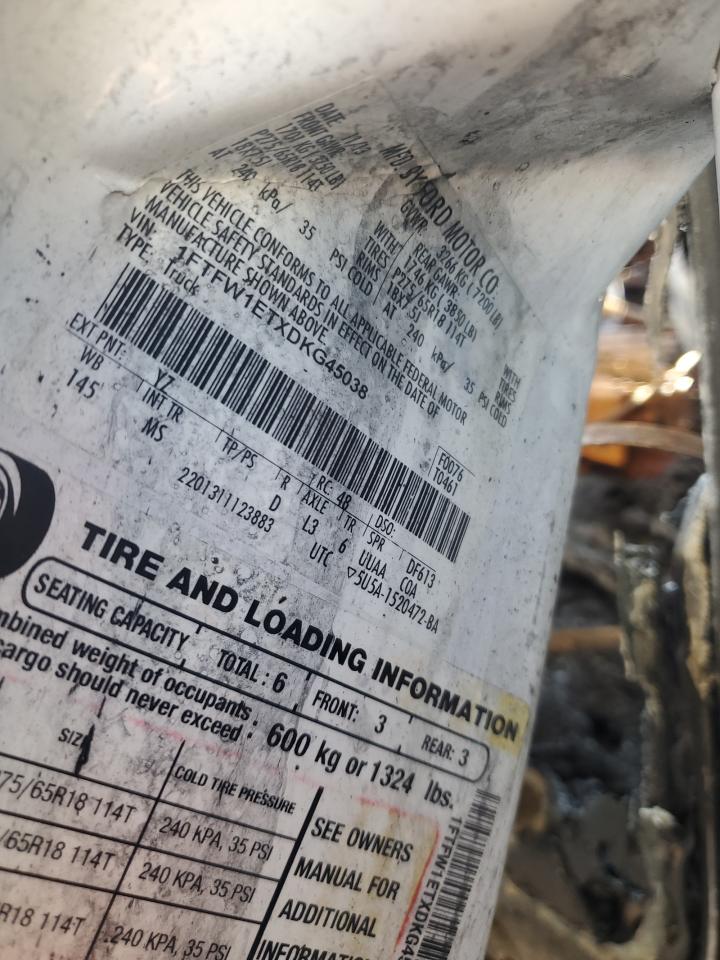 2013 Ford F150 Supercrew VIN: 1FTFW1ETXDKG45038 Lot: 81748125