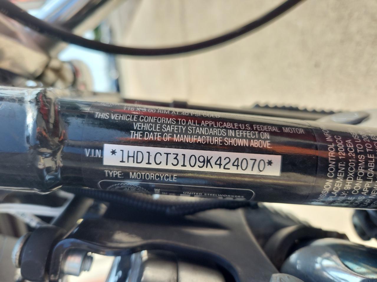 2009 Harley-Davidson Xl1200 C VIN: 1HD1CT3109K424070 Lot: 71842935