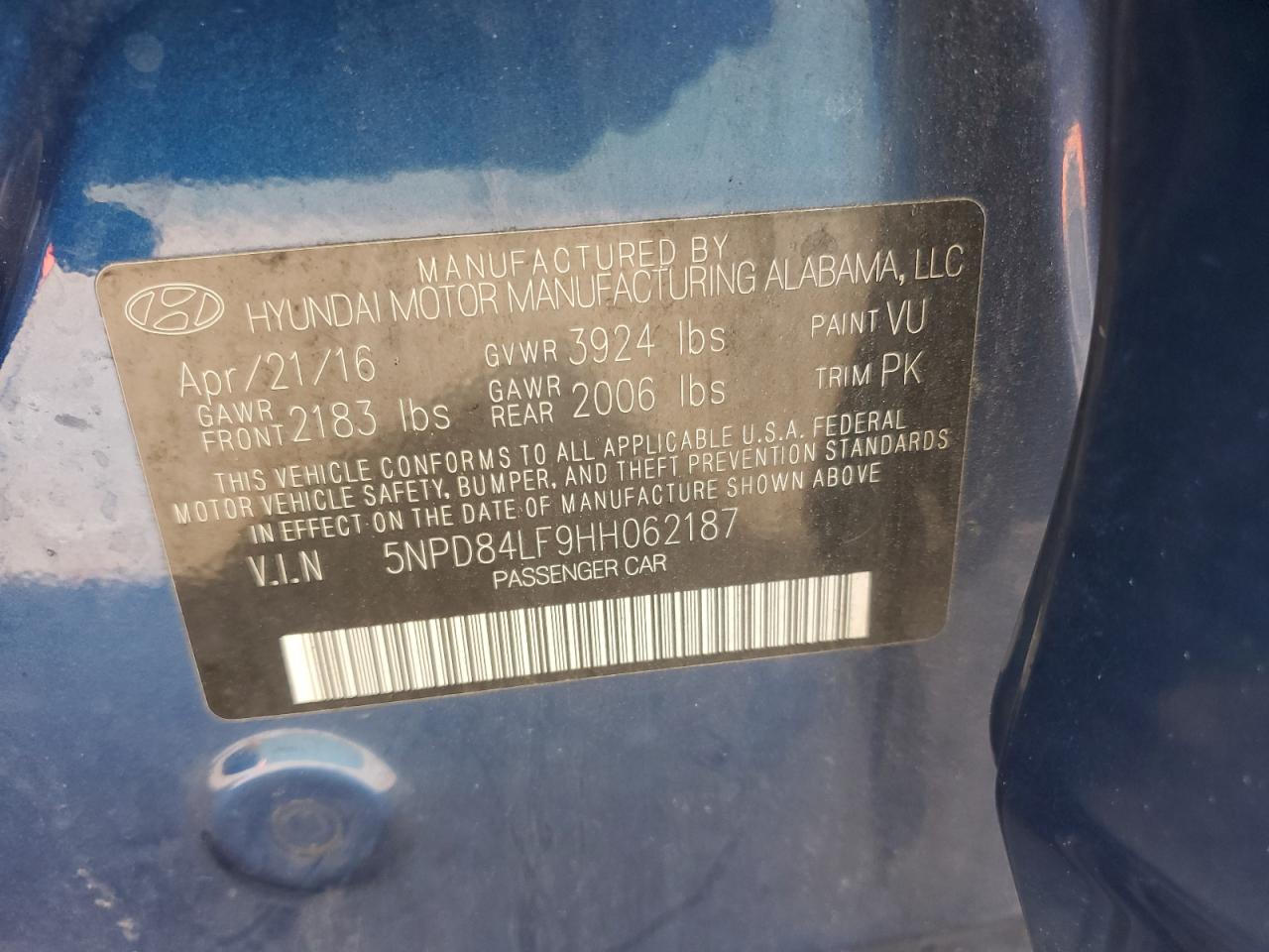 2017 Hyundai Elantra Se VIN: 5NPD84LF9HH062187 Lot: 81681285