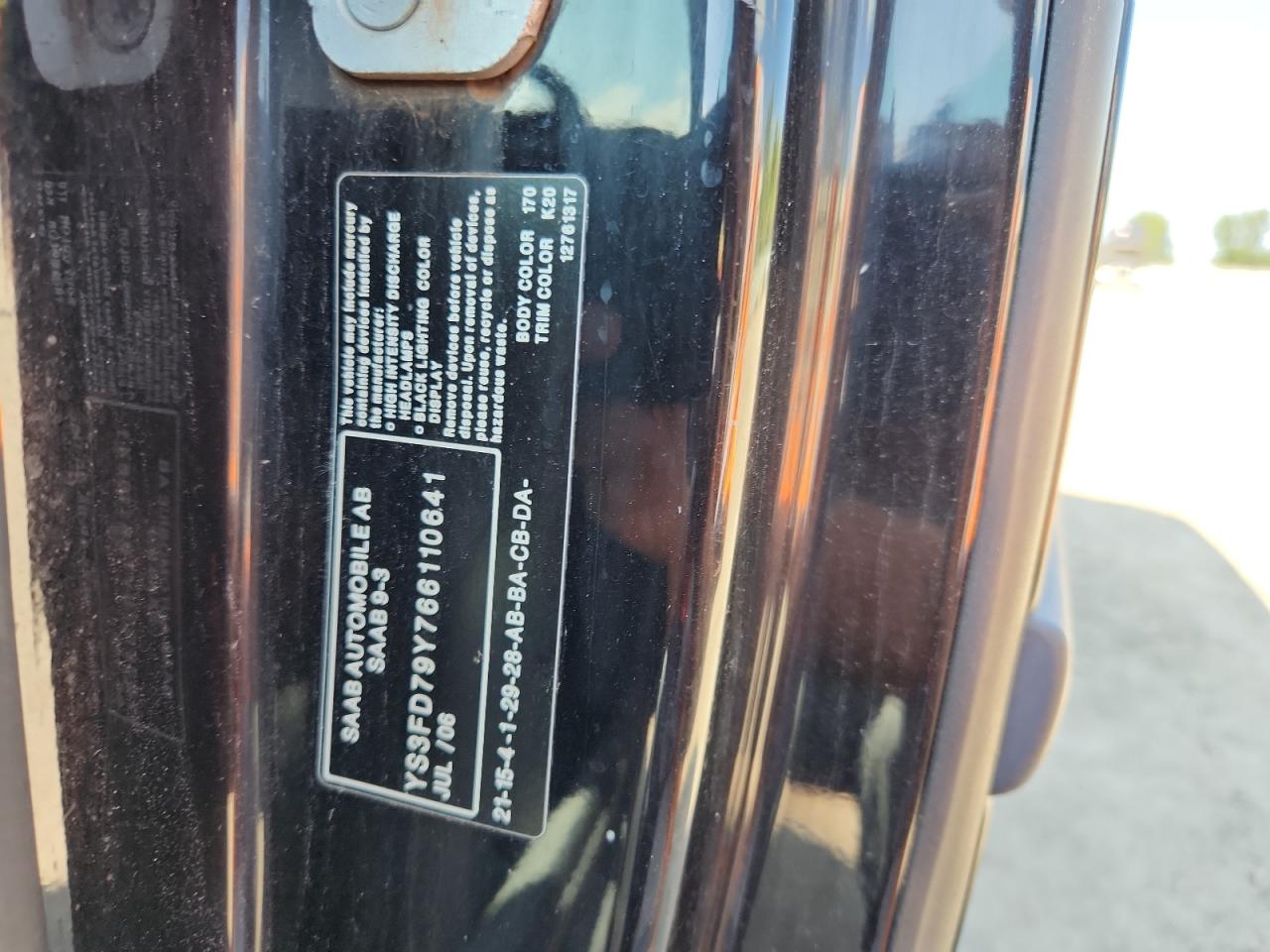 2006 Saab 9-3 VIN: YS3FD79Y766110641 Lot: 69923925