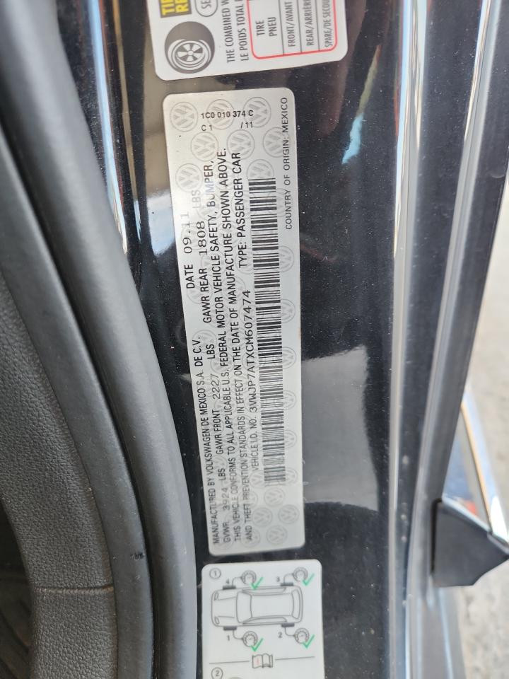 2012 Volkswagen Beetle VIN: 3VWJP7ATXCM607474 Lot: 72085965