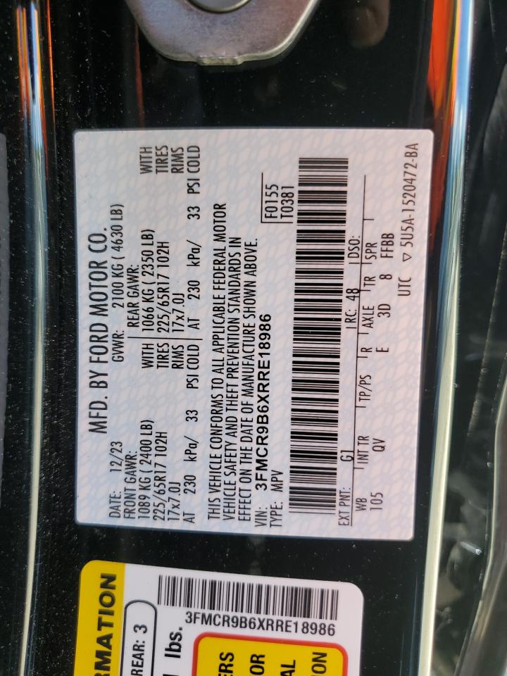 2024 Ford Bronco Sport Big Bend VIN: 3FMCR9B6XRRE18986 Lot: 72021465