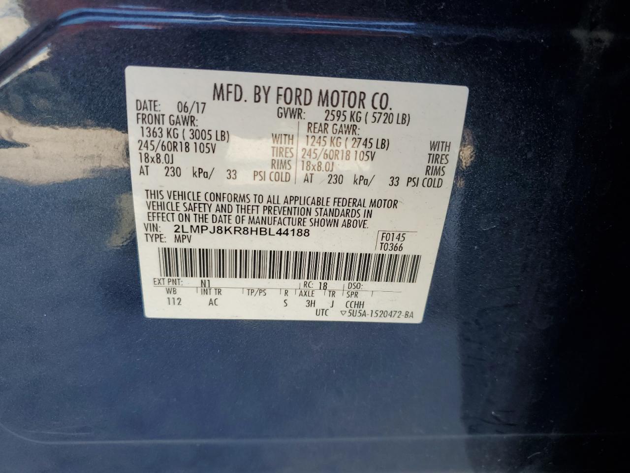 2017 Lincoln Mkx Select VIN: 2LMPJ8KR8HBL44188 Lot: 80898555