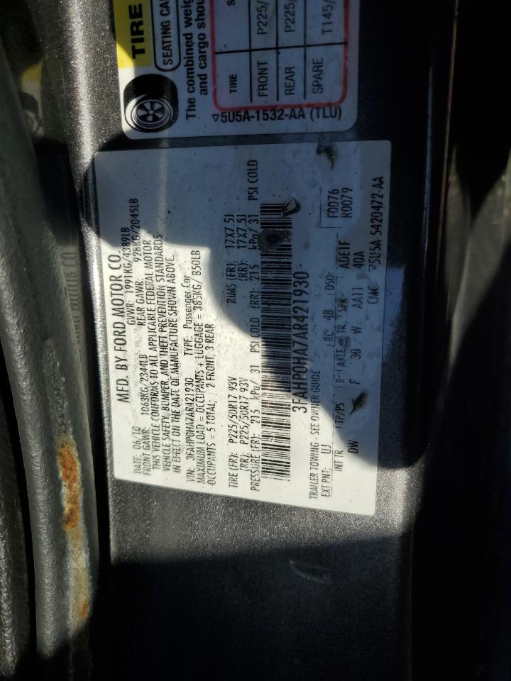 2010 Ford Fusion Se VIN: 3FAHP0HA7AR421930 Lot: 70995535