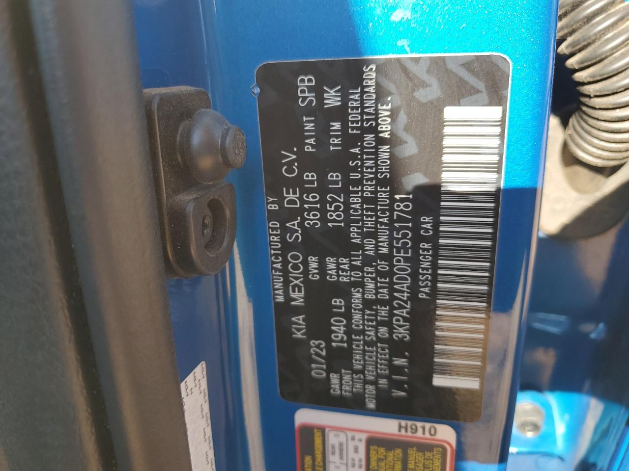 2023 Kia Rio Lx VIN: 3KPA24AD0PE551781 Lot: 80883595