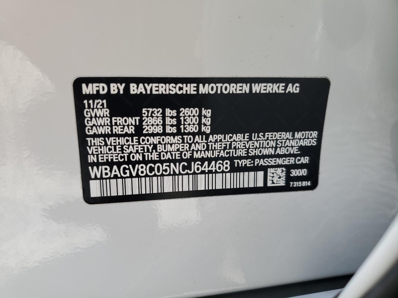 2022 BMW M850Xi VIN: WBAGV8C05NCJ64468 Lot: 81453595