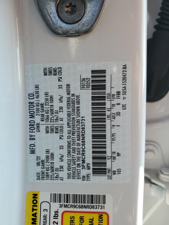 2022 Ford Bronco Sport Outer Banks VIN: 3FMCR9C68NRD83731 Lot: 81122165