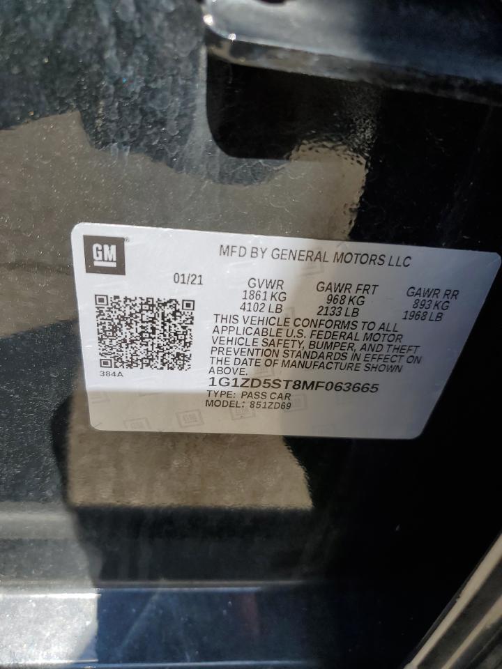 2021 Chevrolet Malibu Lt VIN: 1G1ZD5ST8MF063665 Lot: 71344485