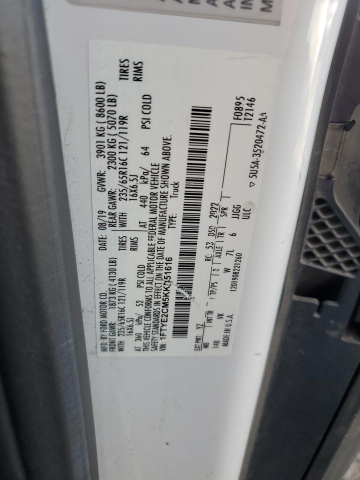 2019 Ford Transit T-150 VIN: 1FTYE2CM5KKB51616 Lot: 81147705