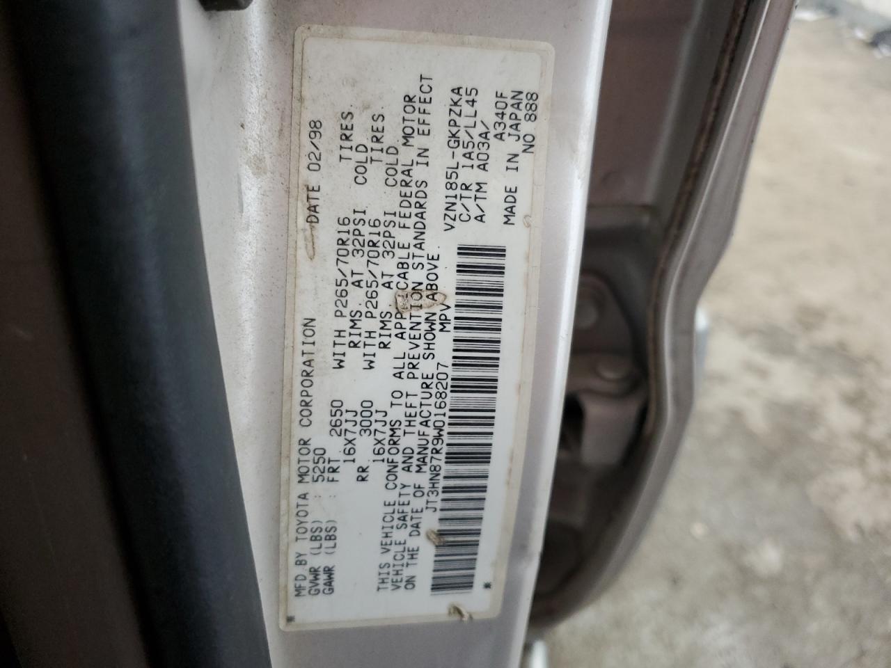 1998 Toyota 4Runner Limited VIN: JT3HN87R9W0168207 Lot: 81596755