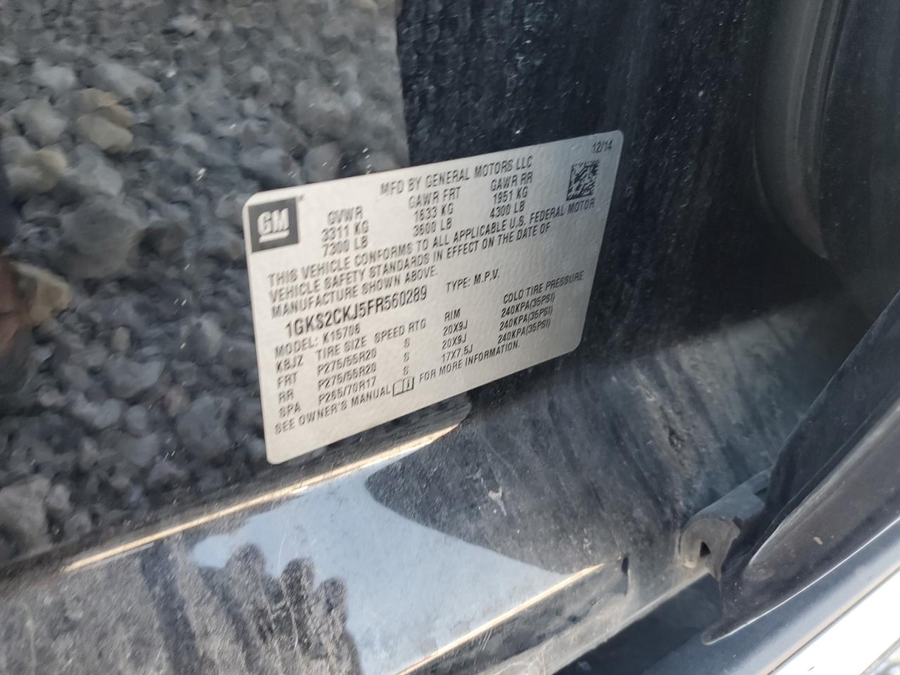 2015 GMC Yukon Denali VIN: 1GKS2CKJ5FR560289 Lot: 81799635