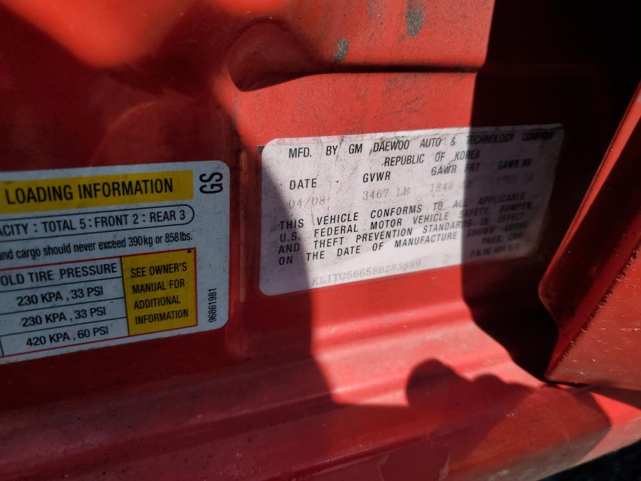 2008 Chevrolet Aveo Lt VIN: KL1TG56658B283889 Lot: 80290325