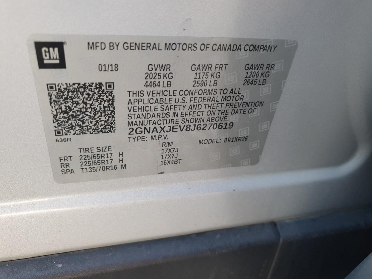 2018 Chevrolet Equinox Lt VIN: 2GNAXJEV8J6270619 Lot: 84189055