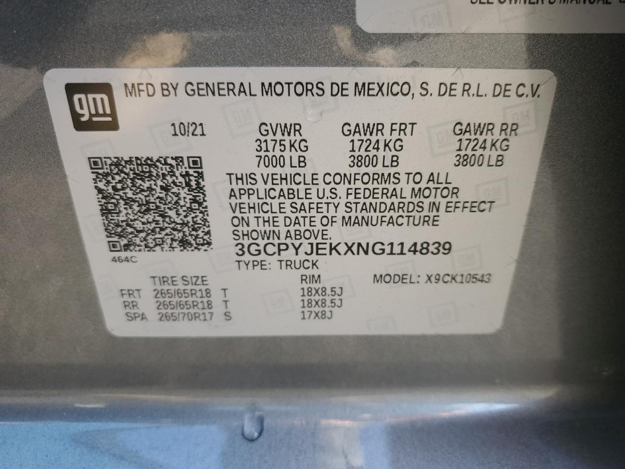 2022 Chevrolet Silverado Ltd K1500 Lt-L VIN: 3GCPYJEKXNG114839 Lot: 71316995