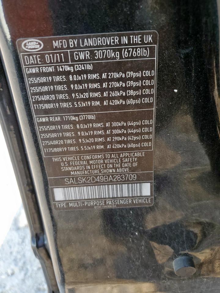 2011 Land Rover Range Rover Sport Lux VIN: SALSK2D49BA283709 Lot: 80693945