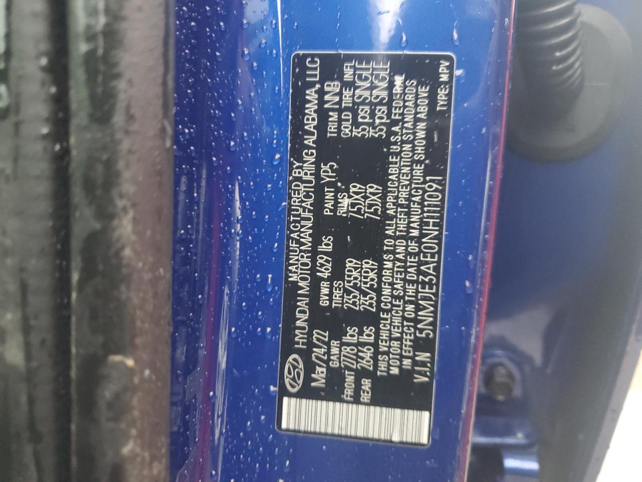 2022 Hyundai Tucson Limited VIN: 5NMJE3AE0NH111091 Lot: 81309005