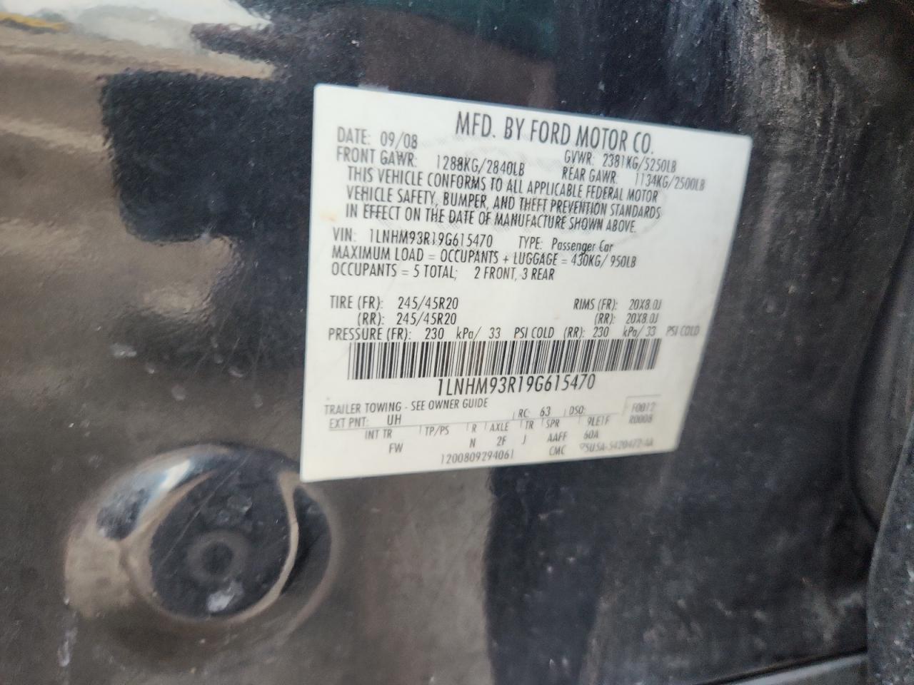 2009 Lincoln Mks VIN: 1LNHM93R19G615470 Lot: 80718105