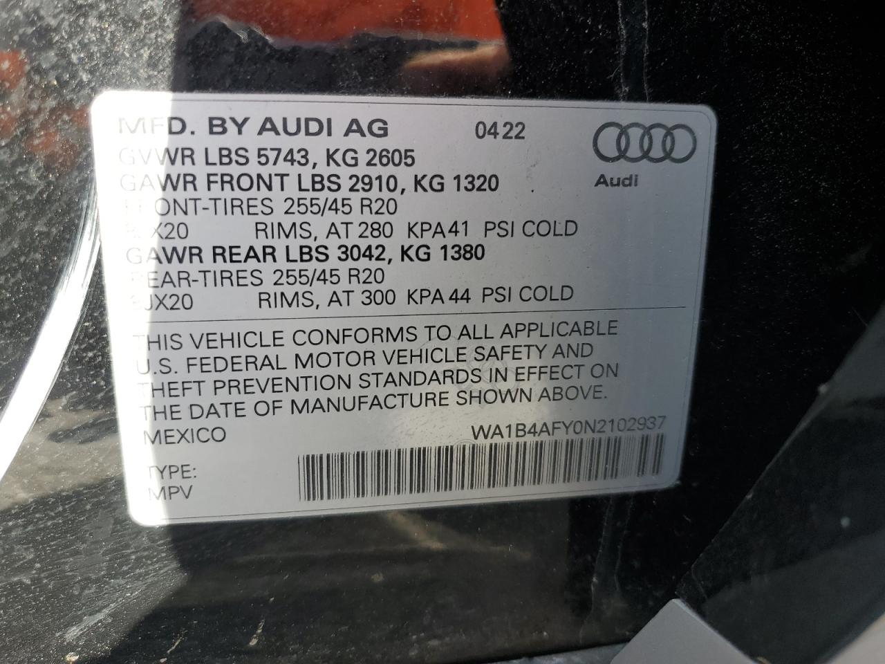 2022 Audi Sq5 Premium Plus VIN: WA1B4AFY0N2102937 Lot: 69004645