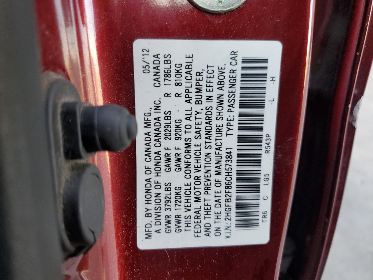 2012 Honda Civic Ex VIN: 2HGFB2F86CH573841 Lot: 81227605