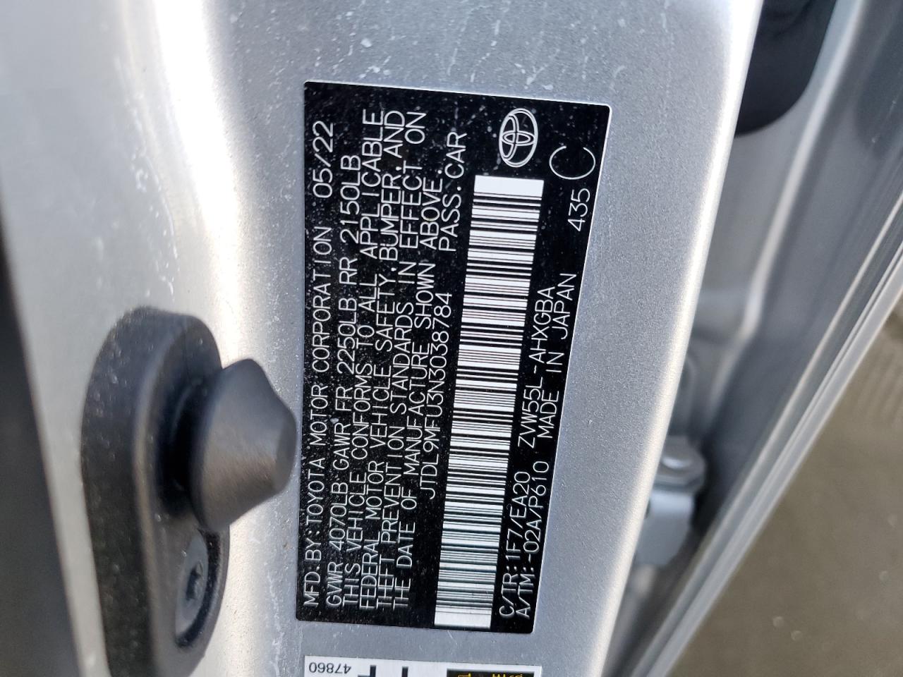 2022 Toyota Prius Le VIN: JTDL9MFU3N3038784 Lot: 71453835