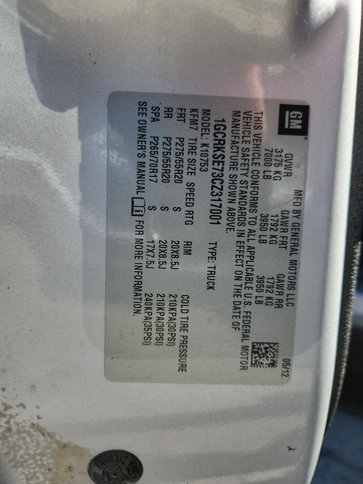 2012 Chevrolet Silverado K1500 Lt VIN: 1GCRKSE73CZ317001 Lot: 71114765