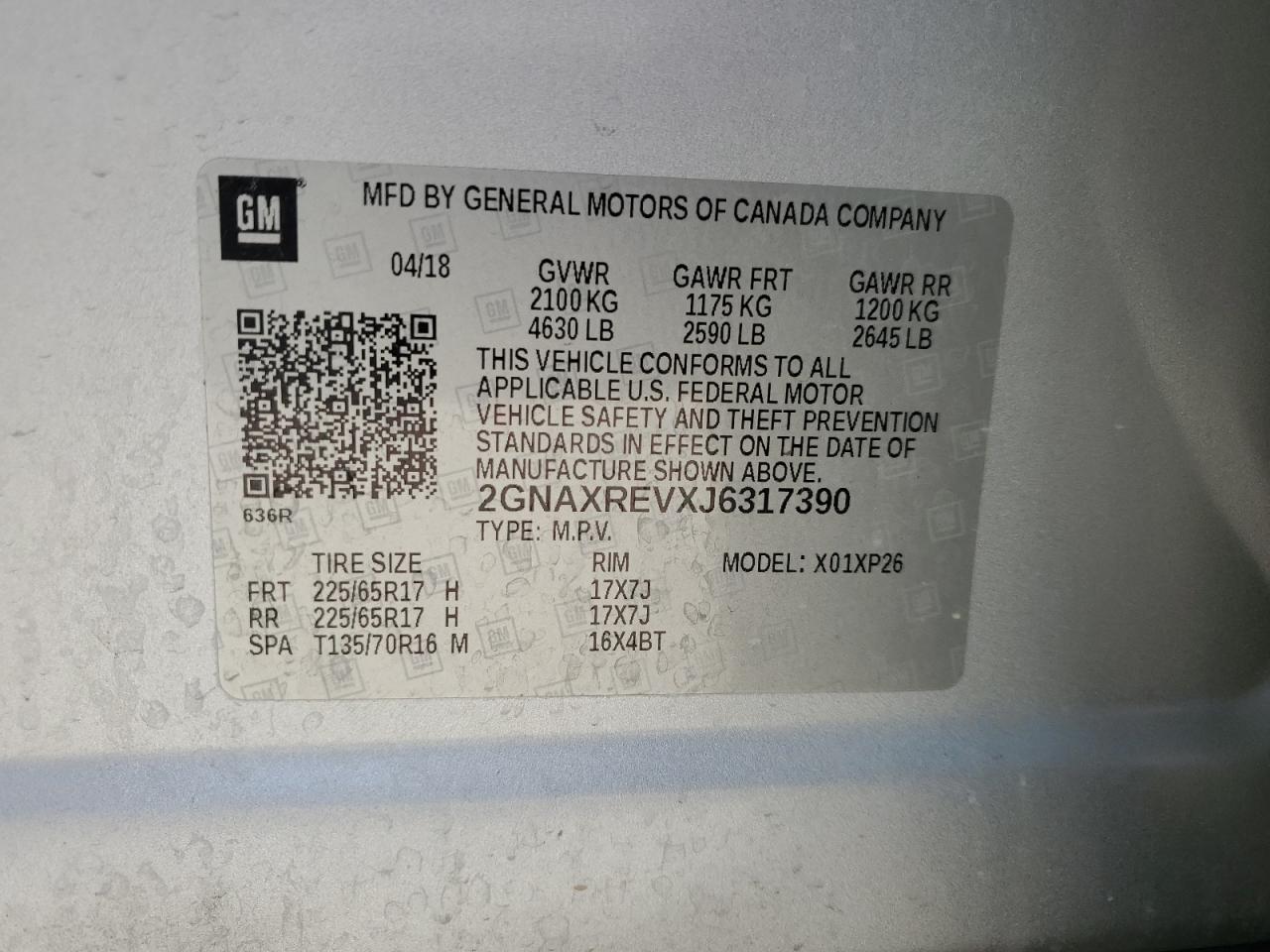 2018 Chevrolet Equinox Ls VIN: 2GNAXREVXJ6317390 Lot: 84550245