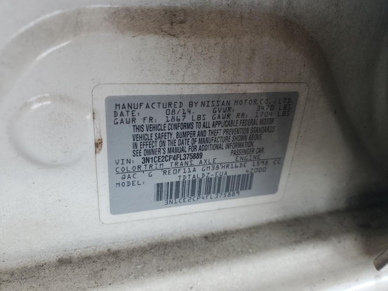 2015 Nissan Versa Note S VIN: 3N1CE2CP4FL375889 Lot: 81706075