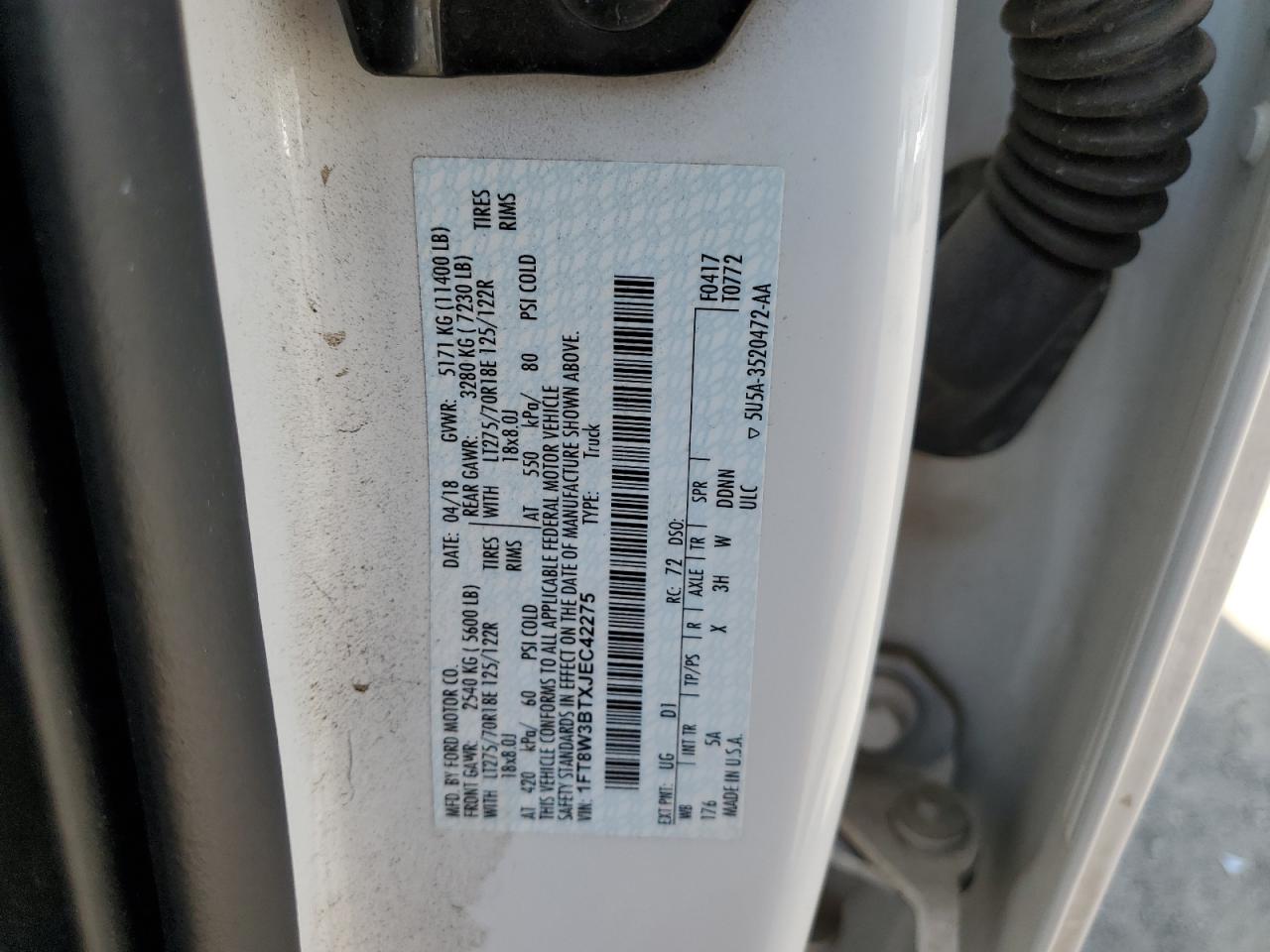 2018 Ford F350 Super Duty VIN: 1FT8W3BTXJEC42275 Lot: 69887615