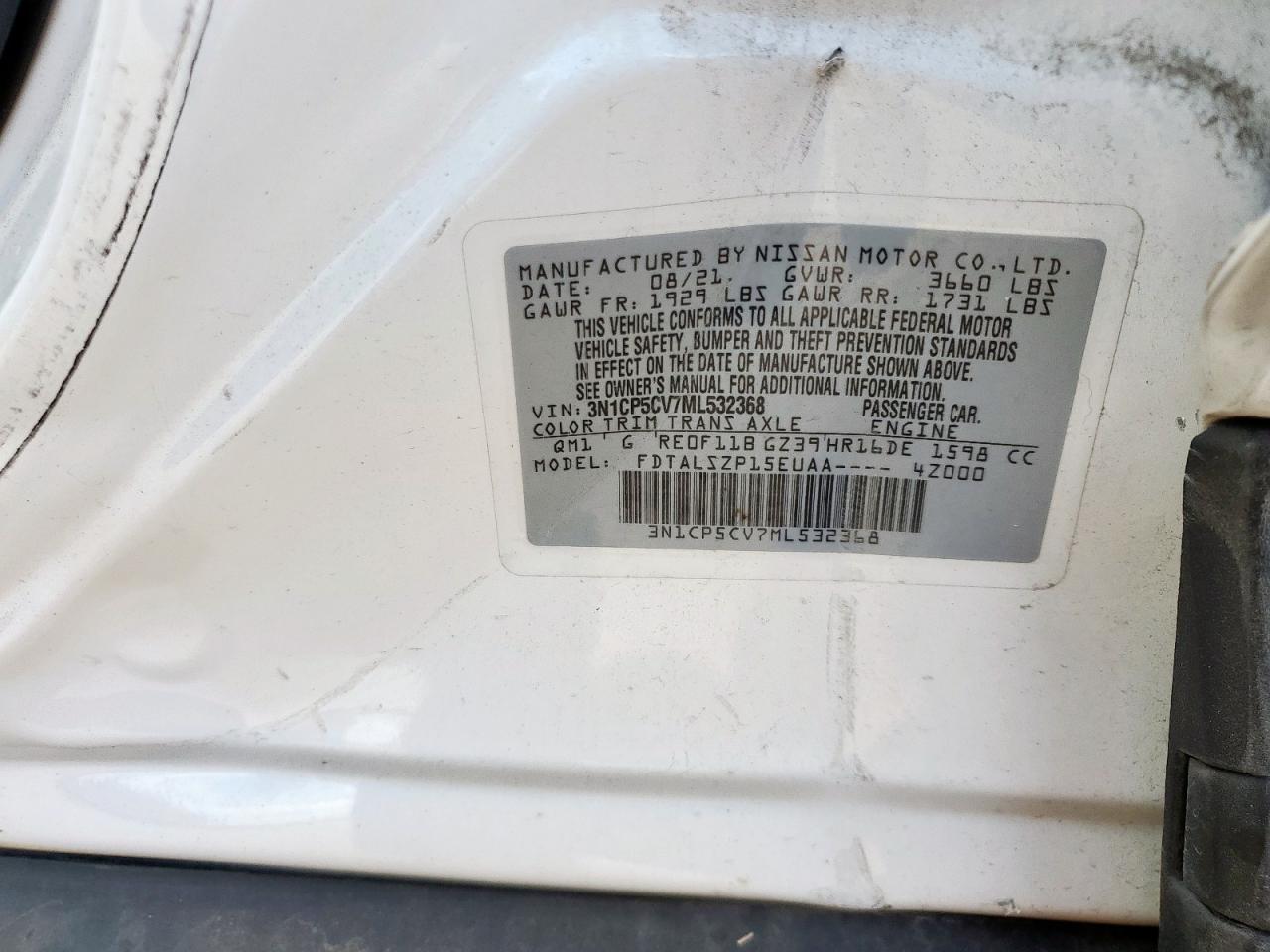 2021 Nissan Kicks Sv VIN: 3N1CP5CV7ML532368 Lot: 83762215
