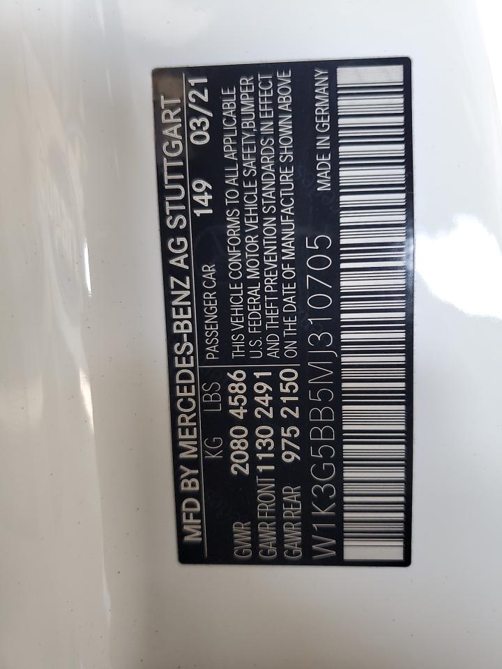 2021 Mercedes-Benz A 35 Amg VIN: W1K3G5BB5MJ310705 Lot: 81871385