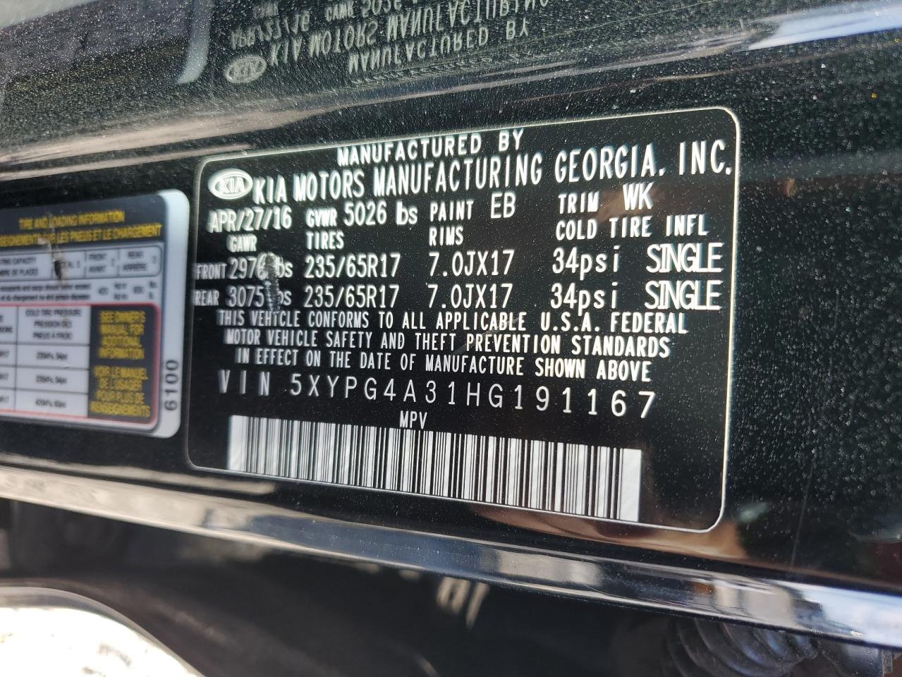 2017 Kia Sorento Lx VIN: 5XYPG4A31HG191167 Lot: 71977395