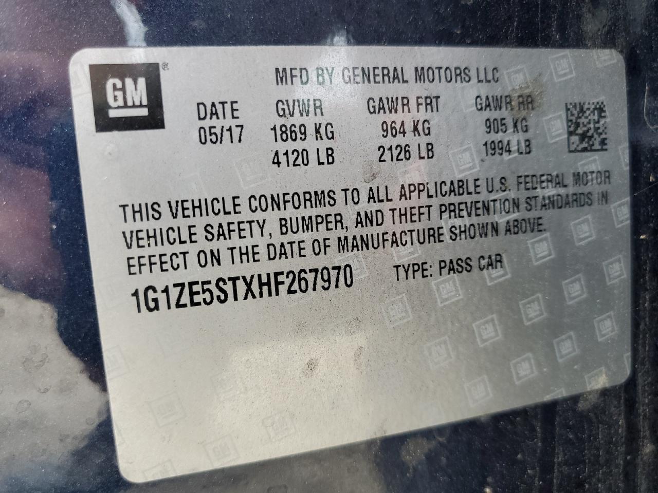 2017 Chevrolet Malibu Lt VIN: 1G1ZE5STXHF267970 Lot: 81614295