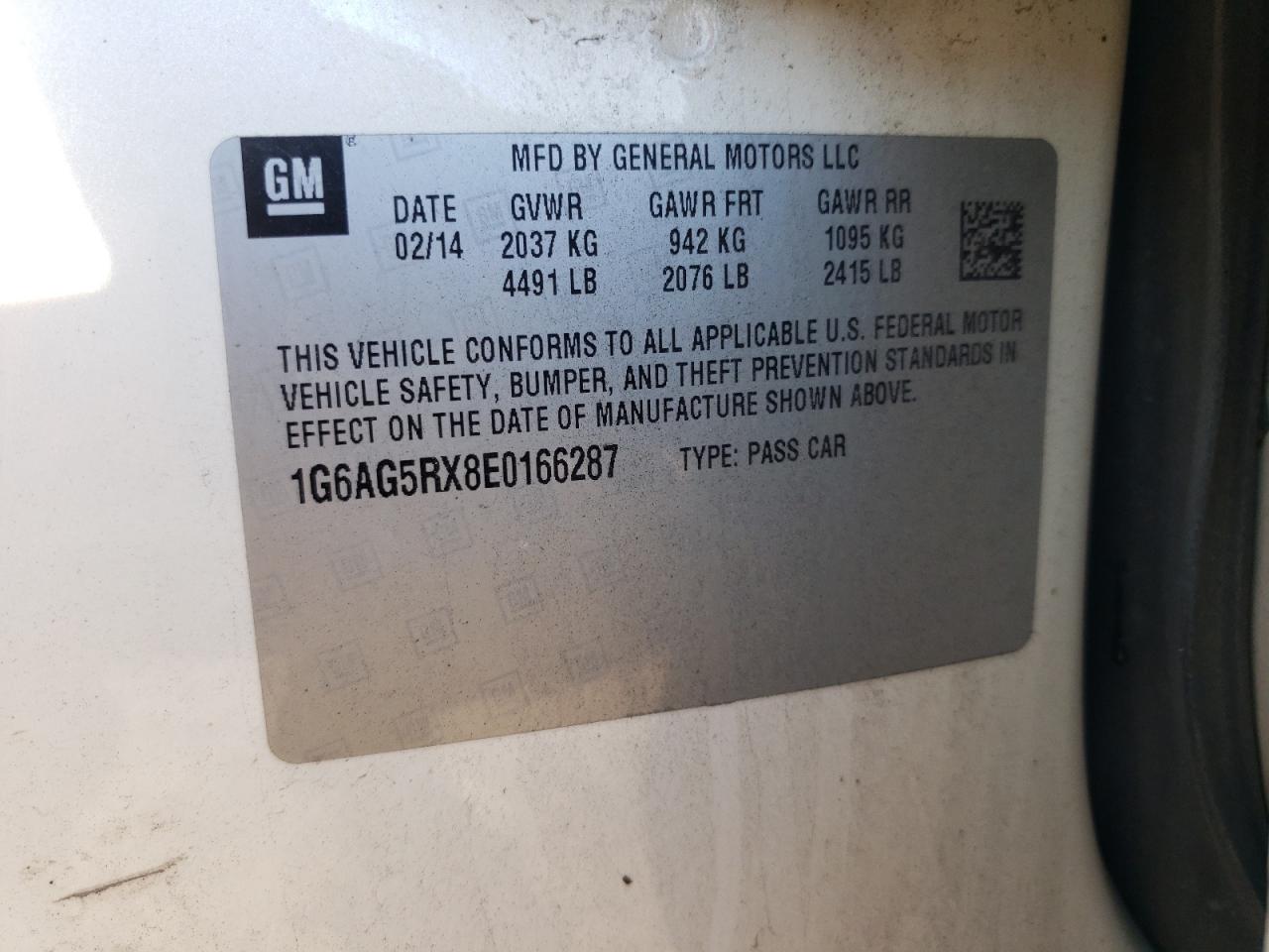 2014 Cadillac Ats VIN: 1G6AG5RX8E0166287 Lot: 80710195