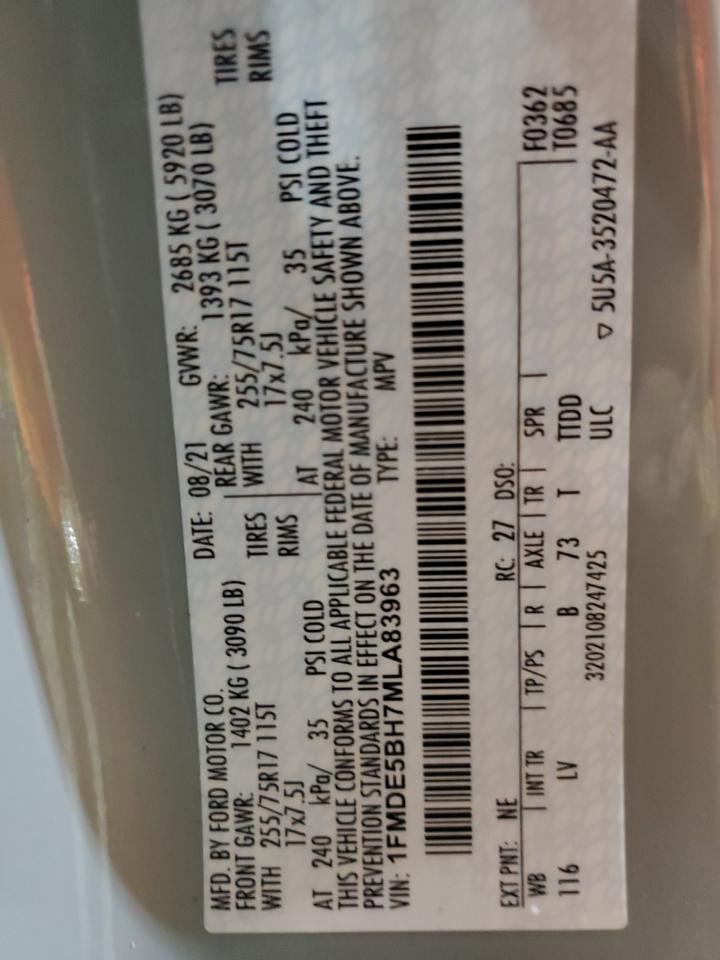 2021 Ford Bronco Base VIN: 1FMDE5BH7MLA83963 Lot: 83928995