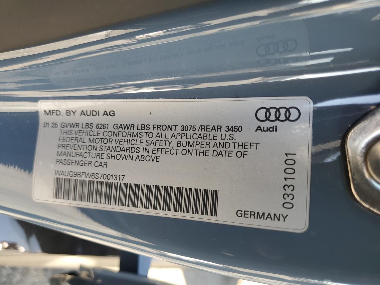 2025 Audi S E-Tron Gt Premium Plus VIN: WAUG9BFW6S7001317 Lot: 69598775