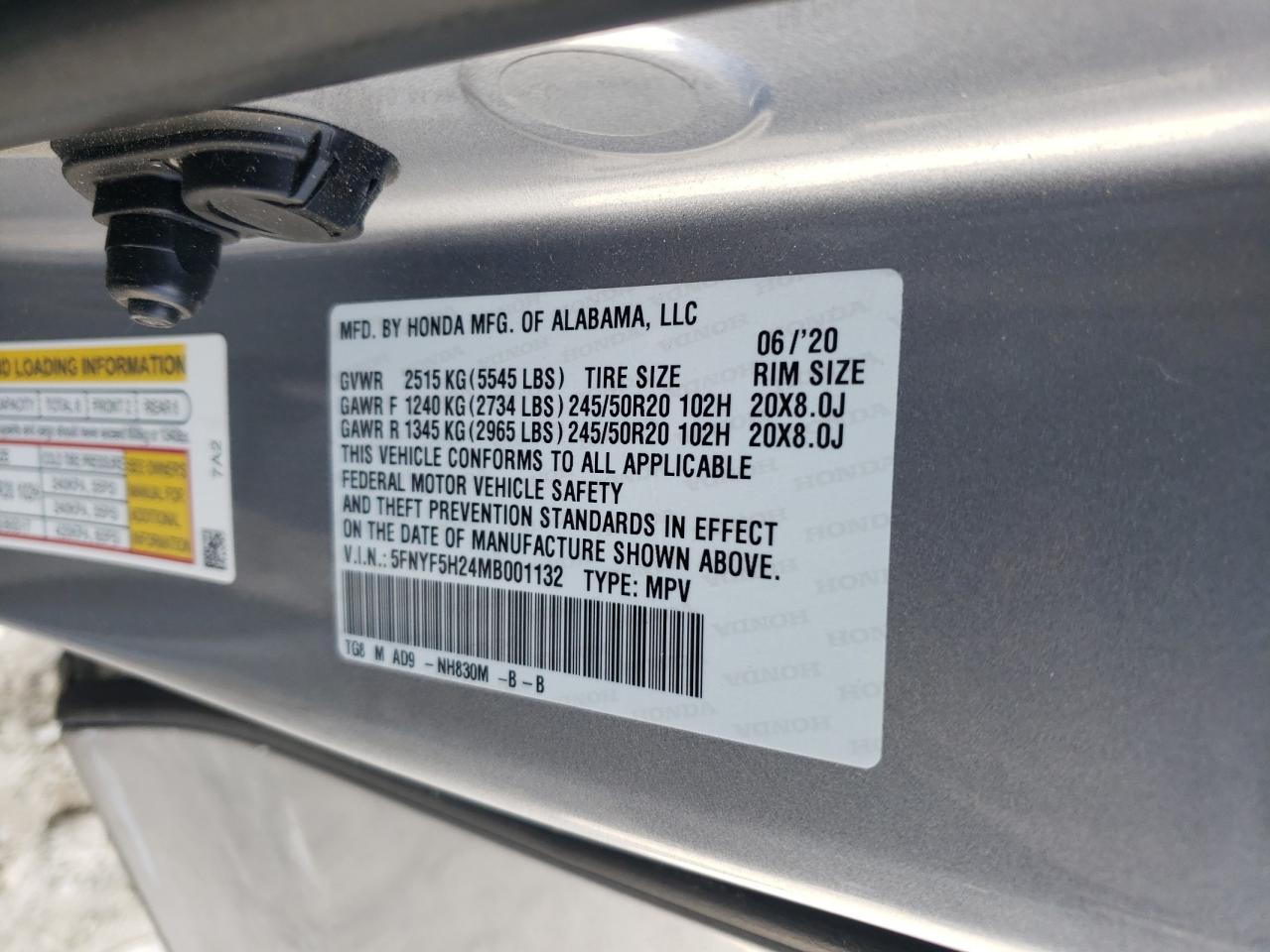 2021 Honda Pilot Se VIN: 5FNYF5H24MB001132 Lot: 84014165