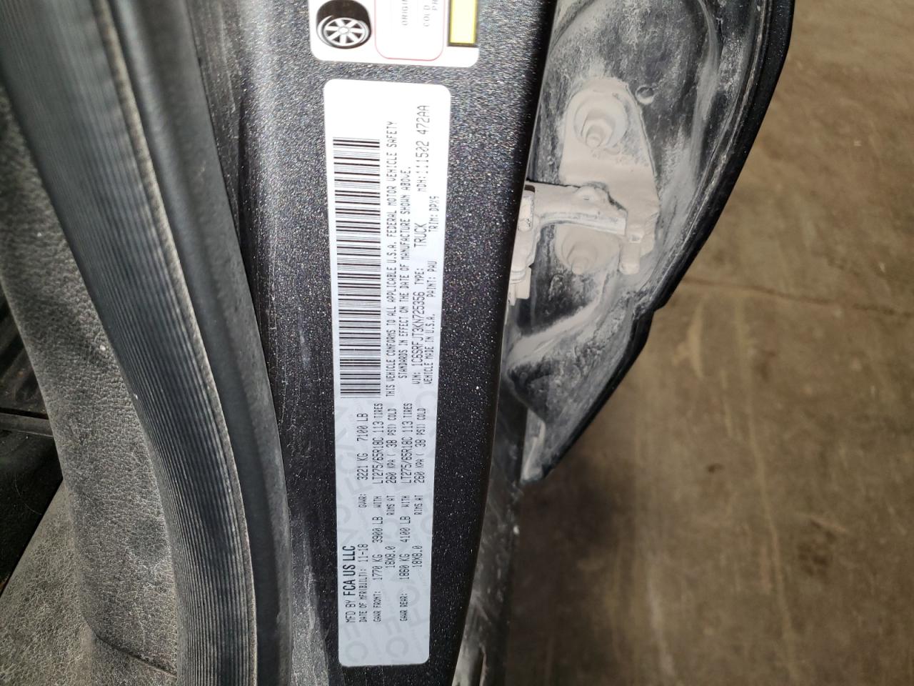 2019 Ram 1500 Laramie VIN: 1C6SRFJT3KN725356 Lot: 81045665