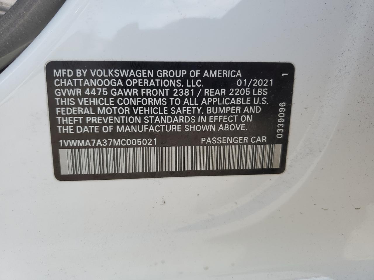 2021 Volkswagen Passat R-Line VIN: 1VWMA7A37MC005021 Lot: 80298525