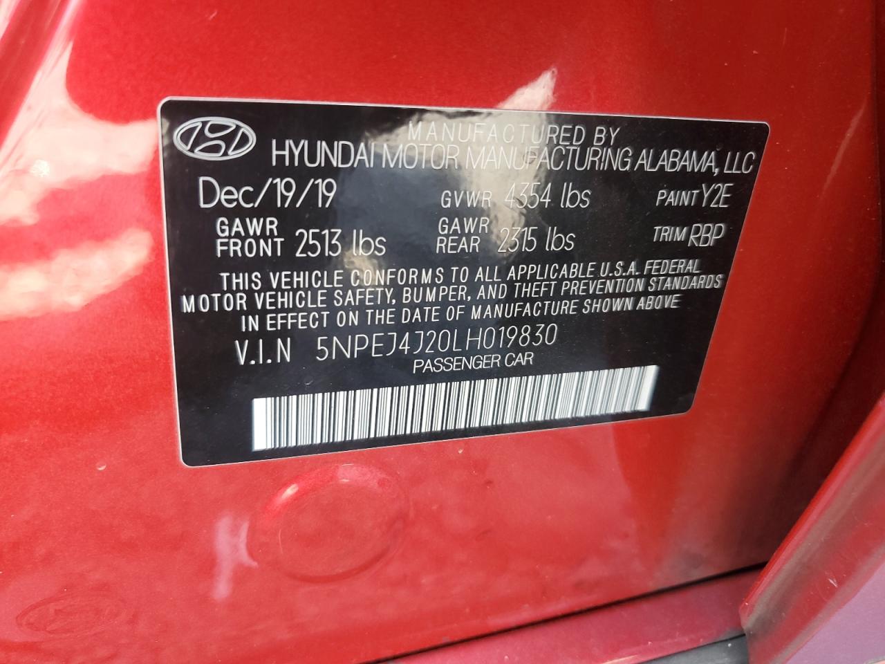 2020 Hyundai Sonata Sel Plus VIN: 5NPEJ4J20LH019830 Lot: 71024905