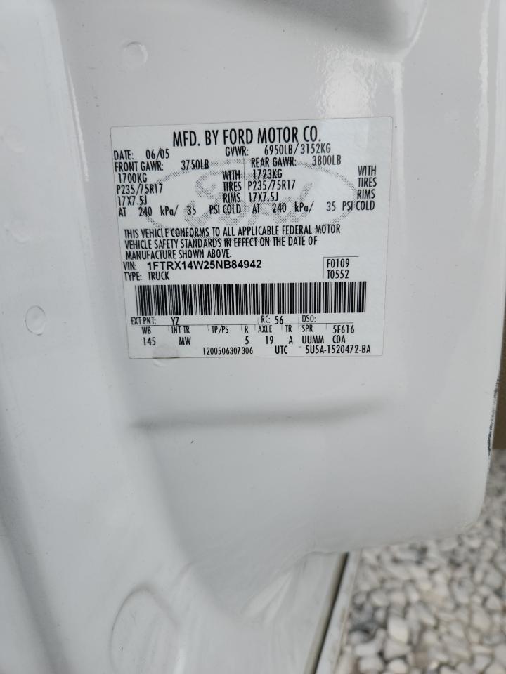 2005 Ford F150 VIN: 1FTRX14W25NB84942 Lot: 71461495