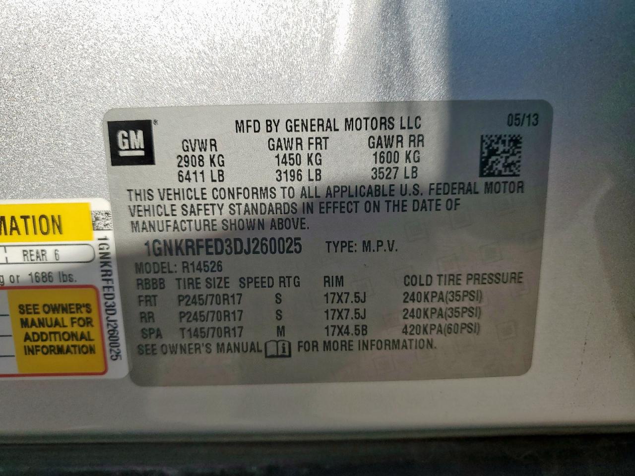 2013 Chevrolet Traverse Ls VIN: 1GNKRFED3DJ260025 Lot: 84250355