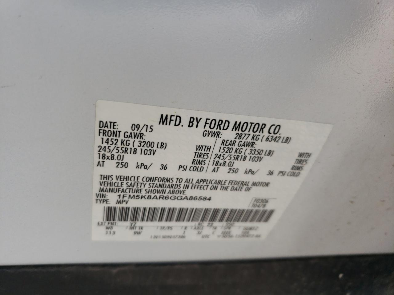 2016 Ford Explorer Police Interceptor VIN: 1FM5K8AR6GGA86584 Lot: 83934045