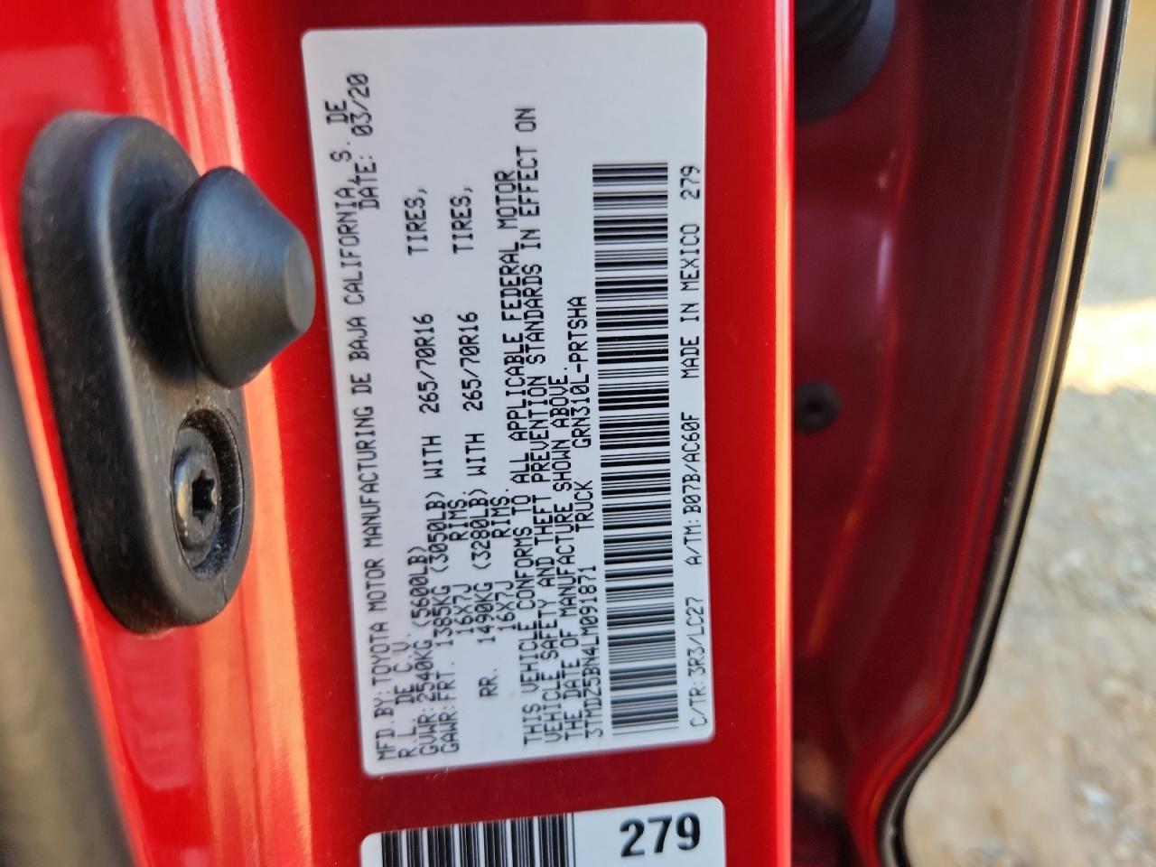 2020 Toyota Tacoma Double Cab VIN: 3TMDZ5BN4LM091871 Lot: 84460245