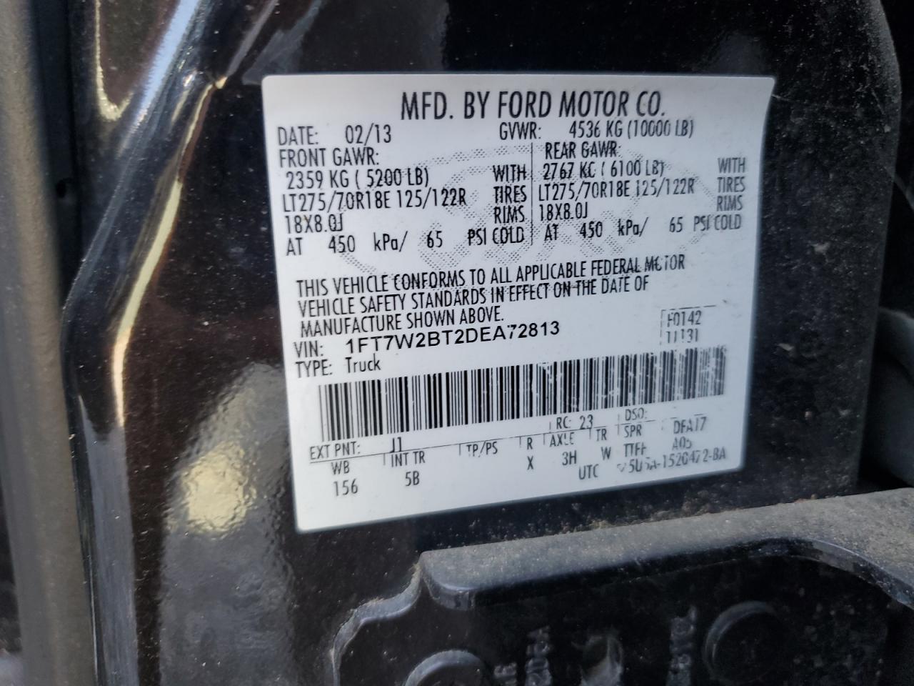 2013 Ford F250 Super Duty VIN: 1FT7W2BT2DEA72813 Lot: 80343795