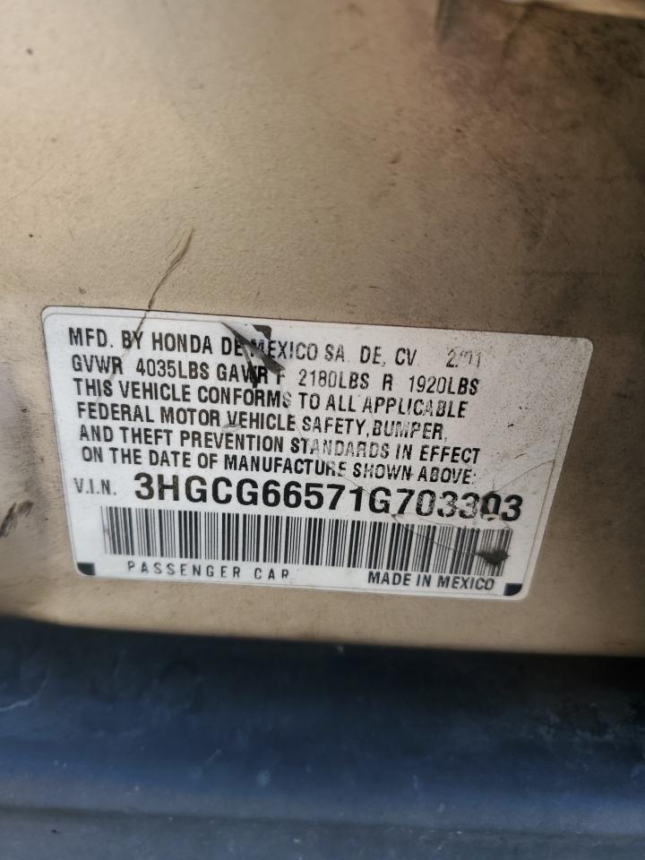 2001 Honda Accord Lx VIN: 3HGCG66571G703303 Lot: 80304165