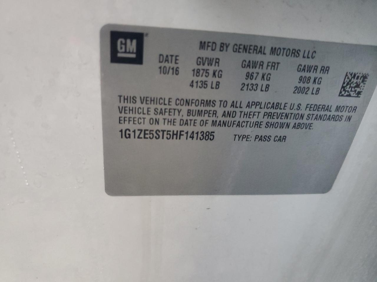 2017 Chevrolet Malibu Lt VIN: 1G1ZE5ST5HF141385 Lot: 81754815