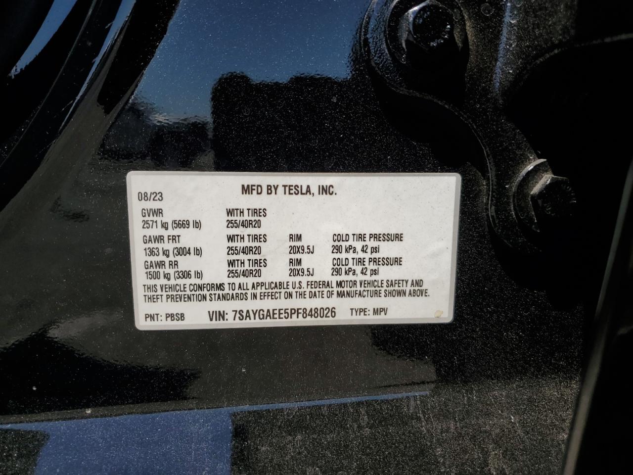 2023 Tesla Model Y VIN: 7SAYGAEE5PF848026 Lot: 71722635