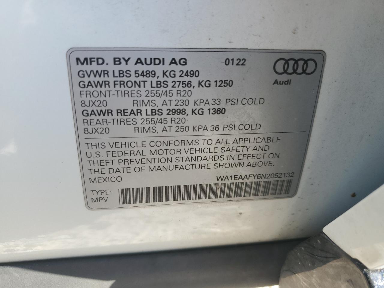 2022 Audi Q5 Premium Plus 45 VIN: WA1EAAFY6N2052132 Lot: 71541035