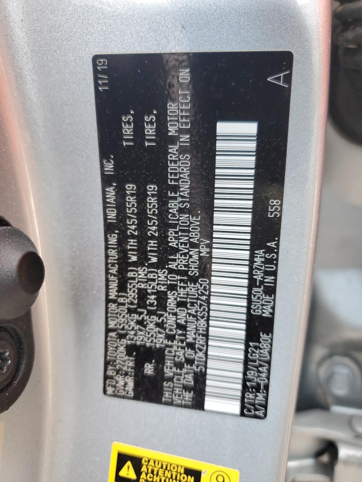 2019 Toyota Highlander Se VIN: 5TDKZRFH8KS574250 Lot: 69781645