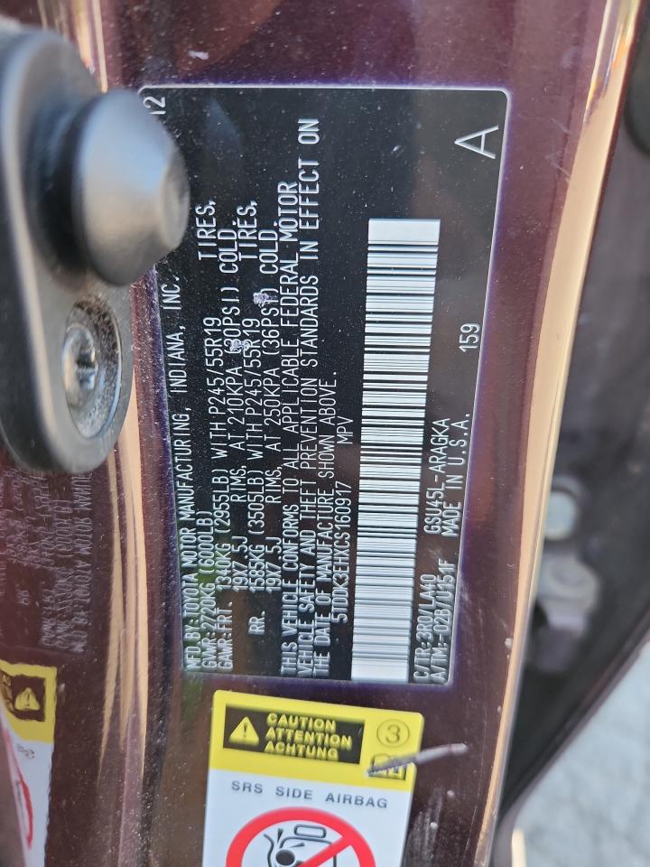 2012 Toyota Highlander Limited VIN: 5TDDK3EHXCS160917 Lot: 81019495